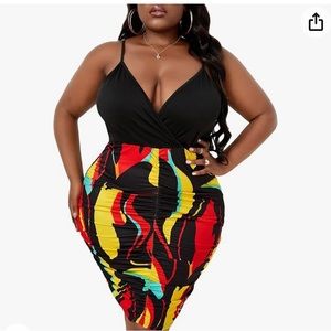 Print Wrap V Neck Sleeveless High Waist Bodycon Pencil Short Cami Dress